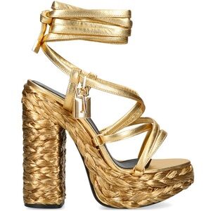 Tom Ford Metallic Ankle-Strap Rope Platform Sandals